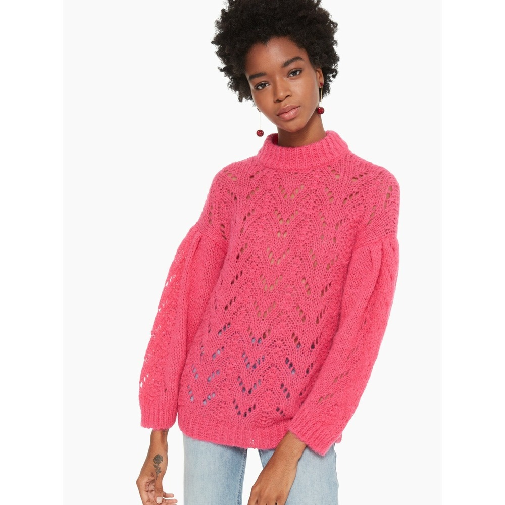 Kate Spade New York Pink Alpaca Wool Pointelle Balloon Sleeve Sweater Large